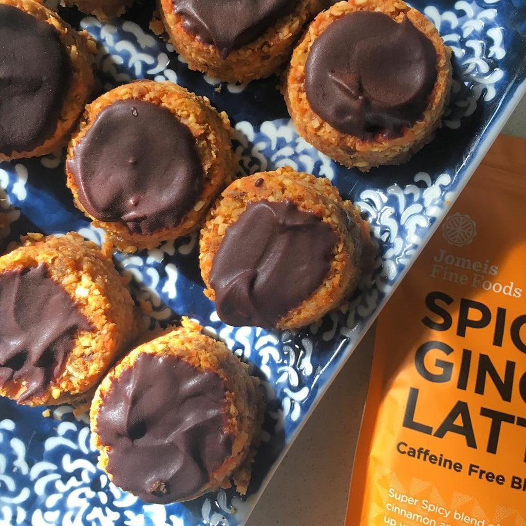 Jomeis SPICY GINGER LATTE biscuits www.goodmoodfood.nz