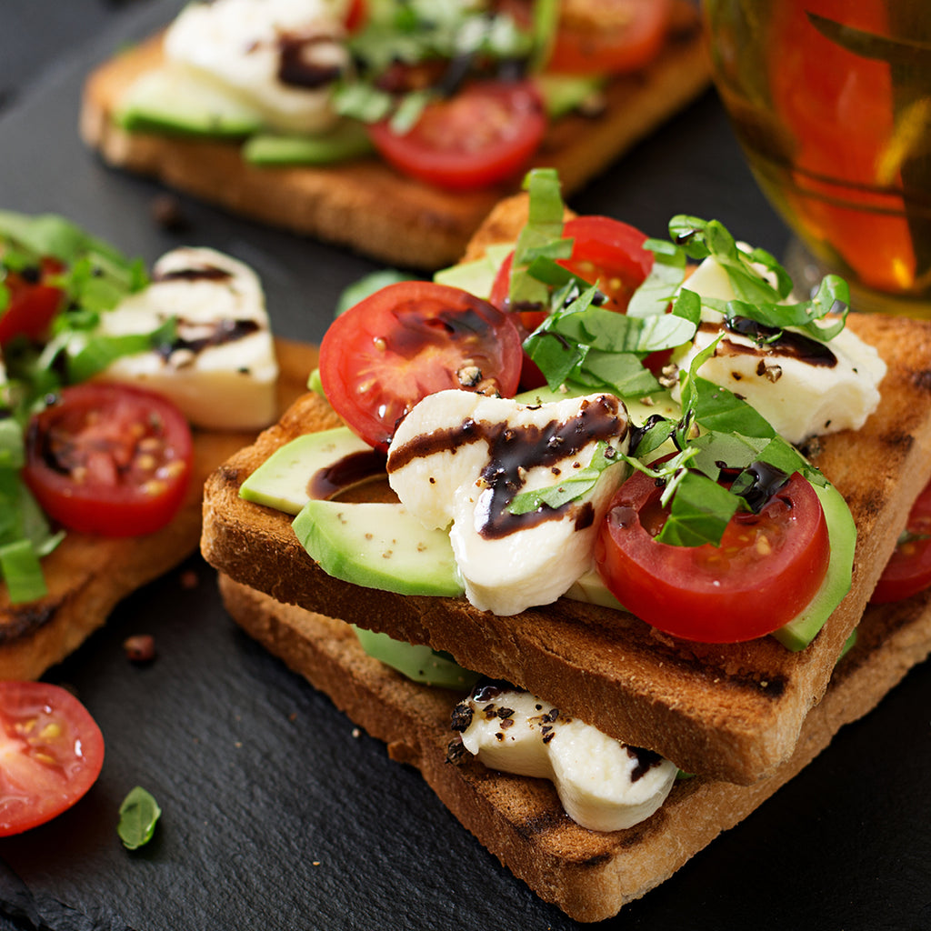 Jomeis Sweet Balsamic over Avo and tomato on toast