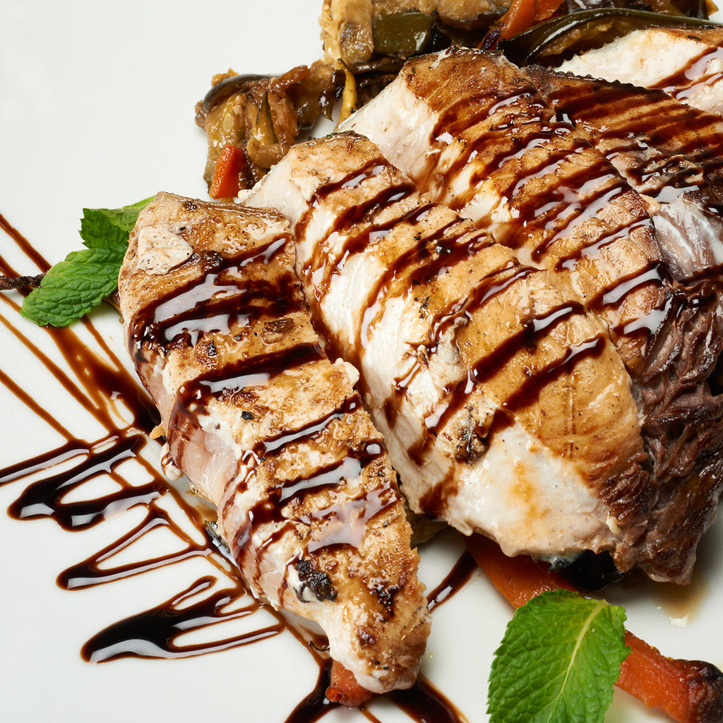 Swordfish drizzled with Jomeis Sweet Balsamic Reduction